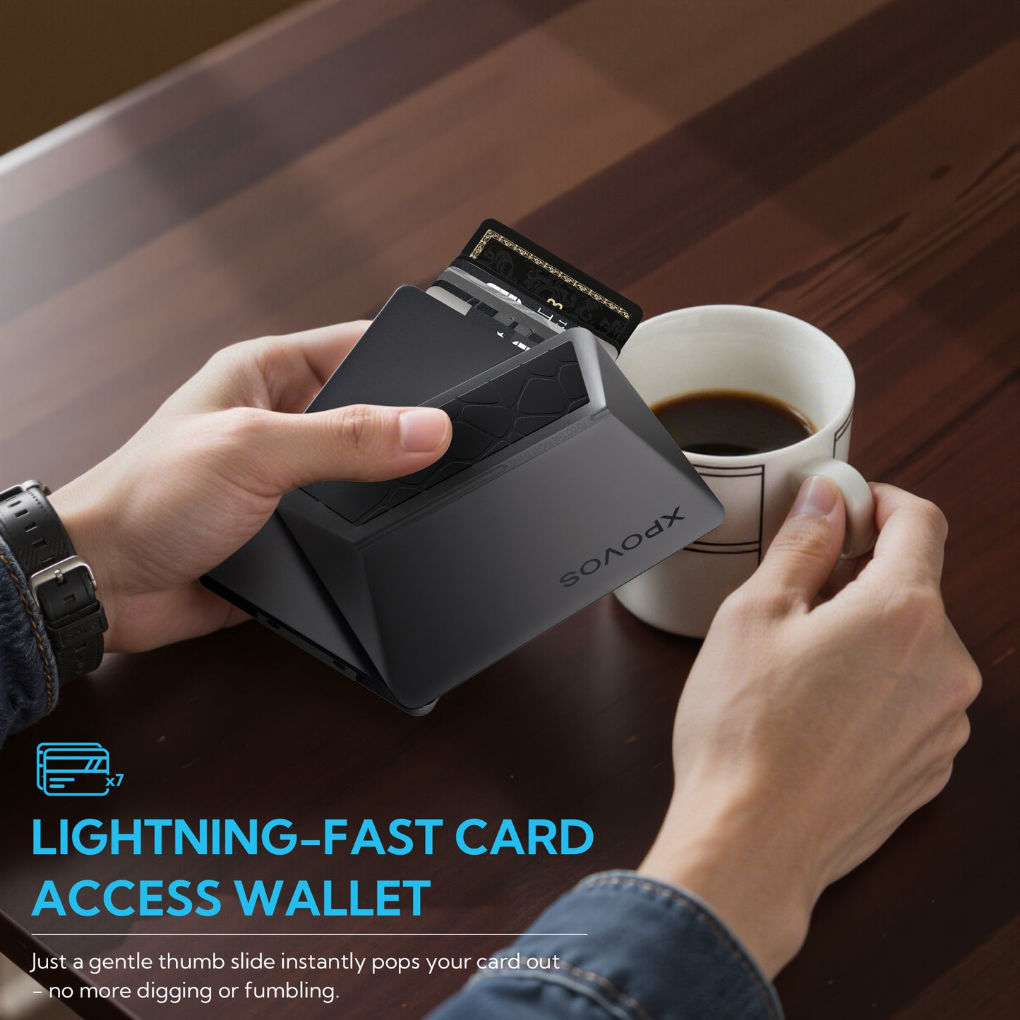 Wallet for Men - Slim Mens Wallet with Money Clip Slide to Pop-up Minimalistic RFID Wallet Credit Card Holder for Men with Gift Box(Black)