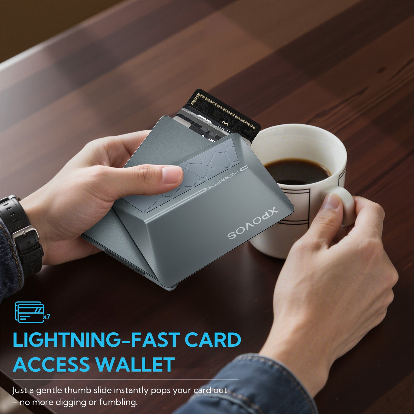 Wallet for Men - Slim Mens Wallet with Money Clip Slide to Pop-up Minimalistic RFID Wallet Credit Card Holder for Men with Gift Box (Gunmetal)