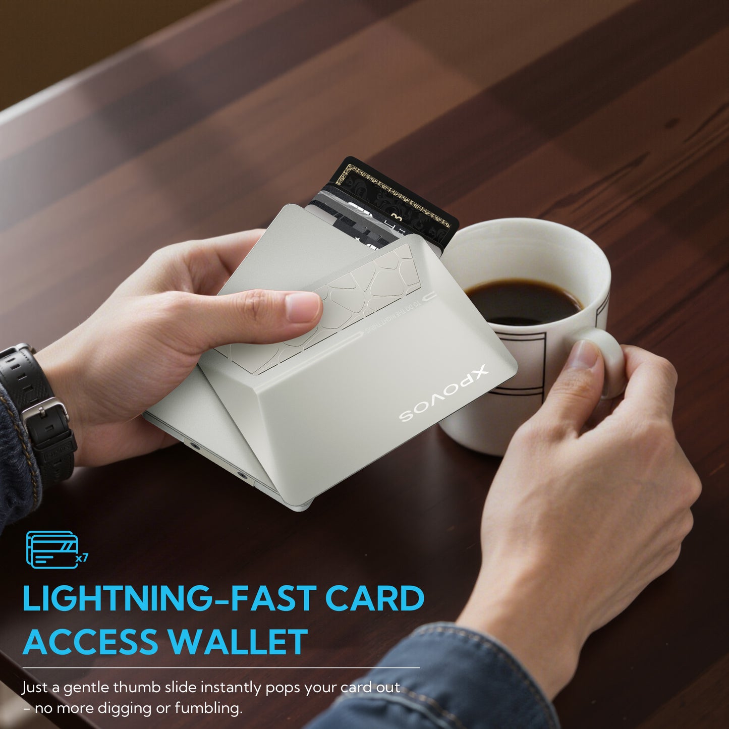 Wallet for Men - Slim Mens Wallet with Money Clip Slide to Pop-up Minimalistic RFID Wallet Credit Card Holder for Men with Gift Box(Titanium)