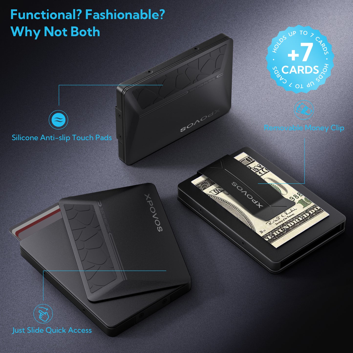 Wallet for Men - Slim Mens Wallet with Money Clip Slide to Pop-up Minimalistic RFID Wallet Credit Card Holder for Men with Gift Box(Black)