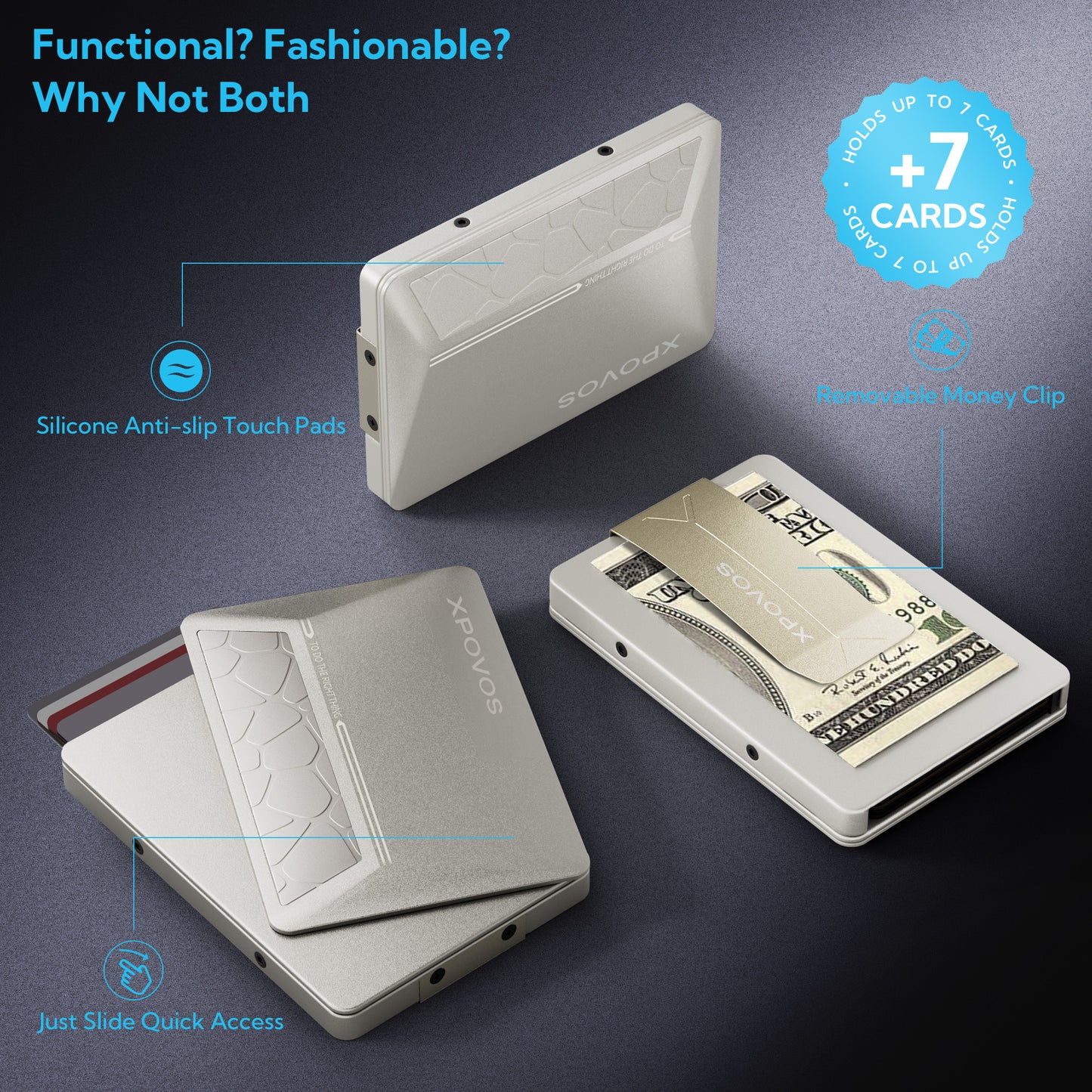 Wallet for Men - Slim Mens Wallet with Money Clip Slide to Pop-up Minimalistic RFID Wallet Credit Card Holder for Men with Gift Box(Titanium)