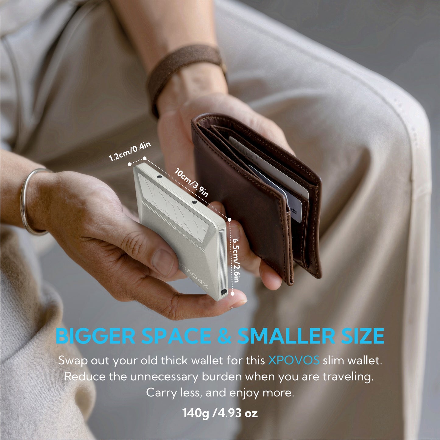 Wallet for Men - Slim Mens Wallet with Money Clip Slide to Pop-up Minimalistic RFID Wallet Credit Card Holder for Men with Gift Box(Titanium)