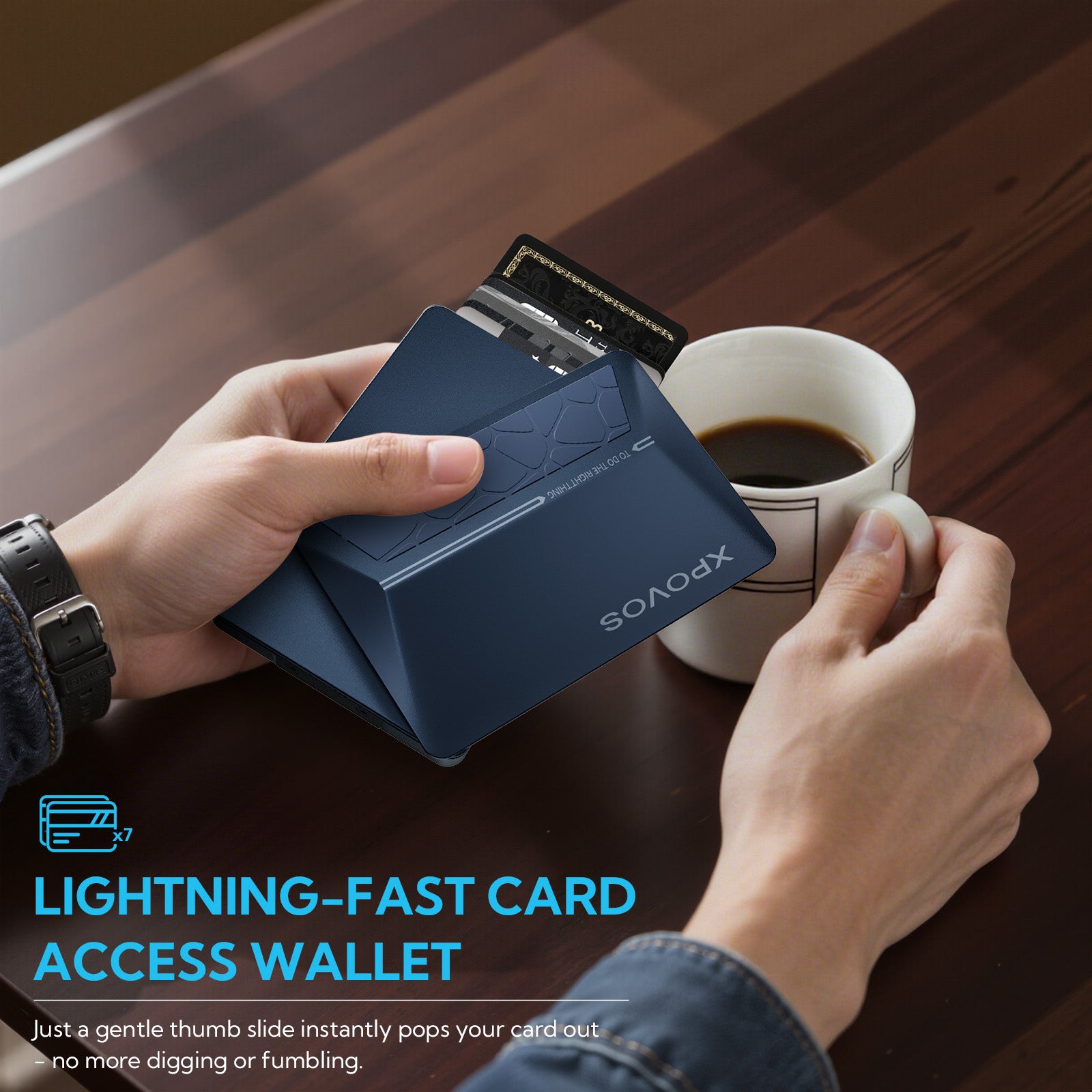 HERO Wallet for Men - Slim Metal Slide to Pop-up Wallet (Blue)