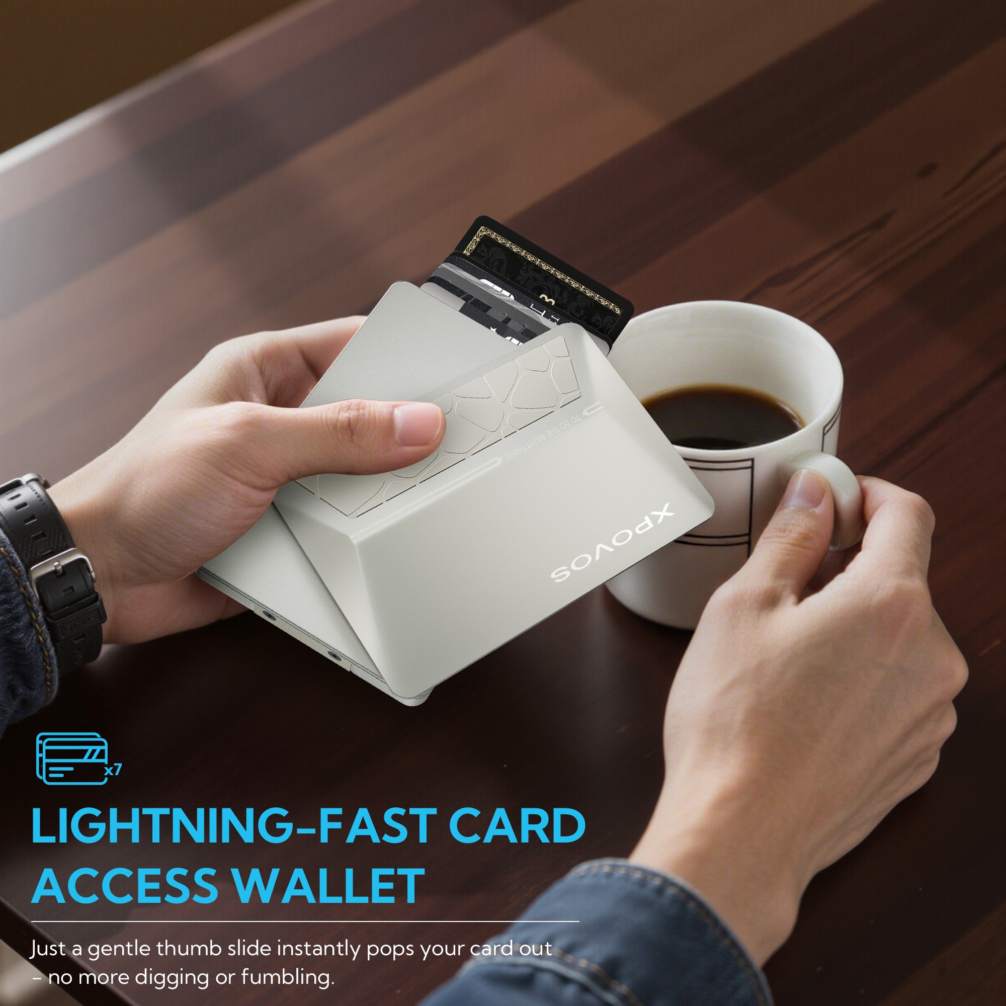 Wallet for Men - Slim Mens Wallet with Money Clip Slide to Pop-up Minimalistic RFID Wallet Credit Card Holder for Men with Gift Box(Titanium)