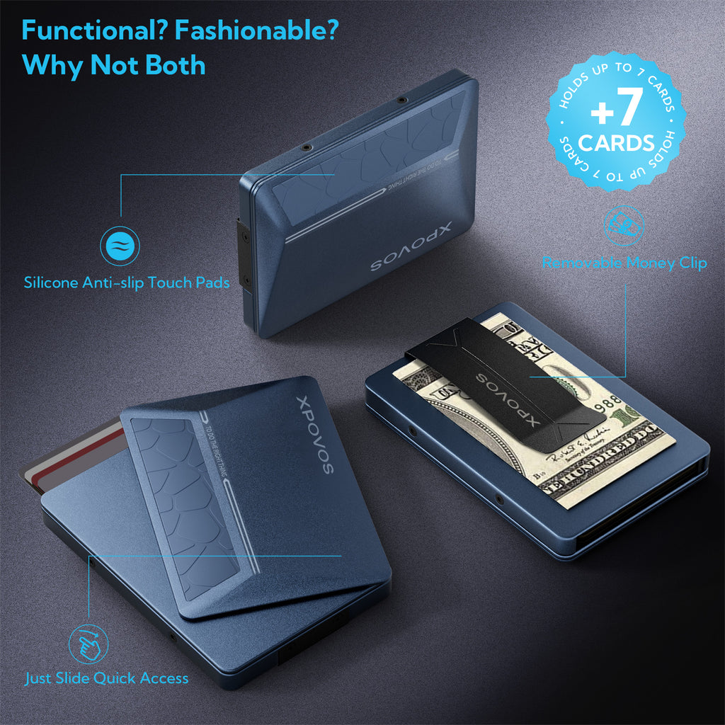 HERO Wallet for Men - Slim Metal Slide to Pop-up Wallet (Blue)