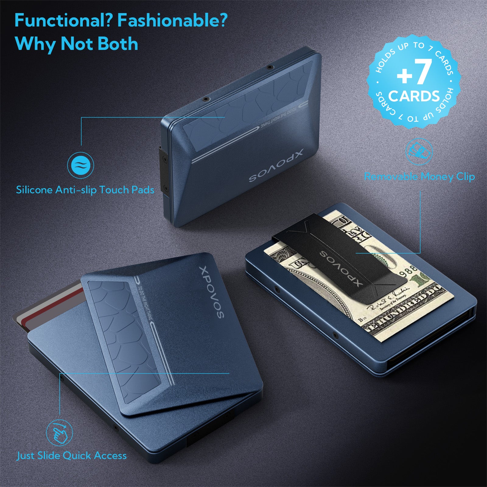 HERO Wallet for Men - Slim Metal Slide to Pop-up Wallet (Blue)