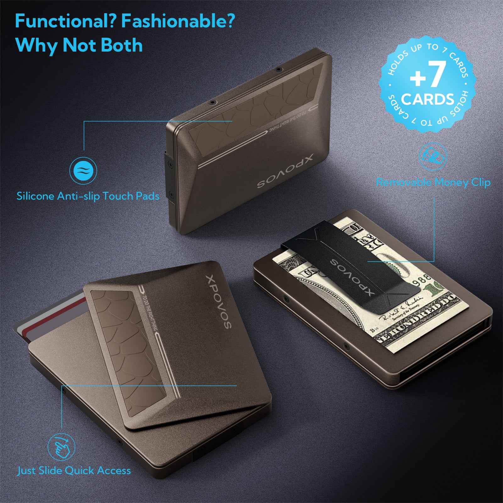 Wallet for Men - Slim Mens Wallet with Money Clip Slide to Pop-up Minimalistic RFID Wallet Credit Card Holder for Men with Gift Box(Brown)